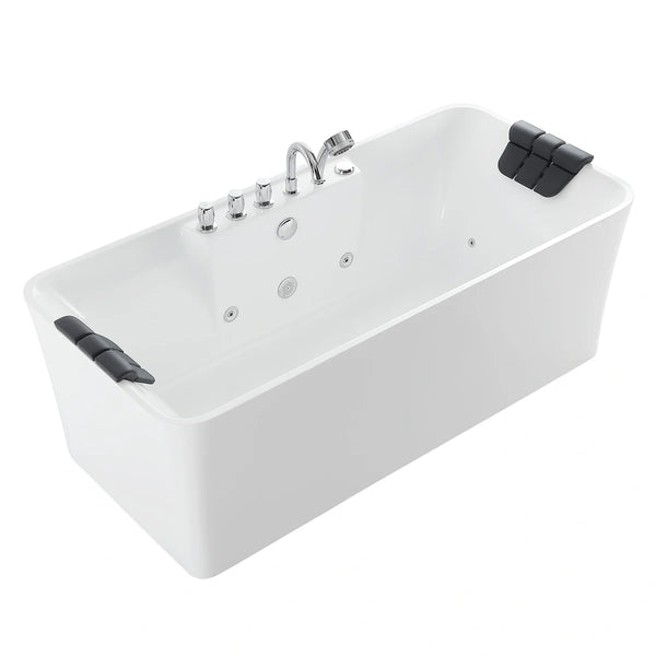Empava 67" Freestanding Rectangle Whirlpool Bathtub with Center Drain