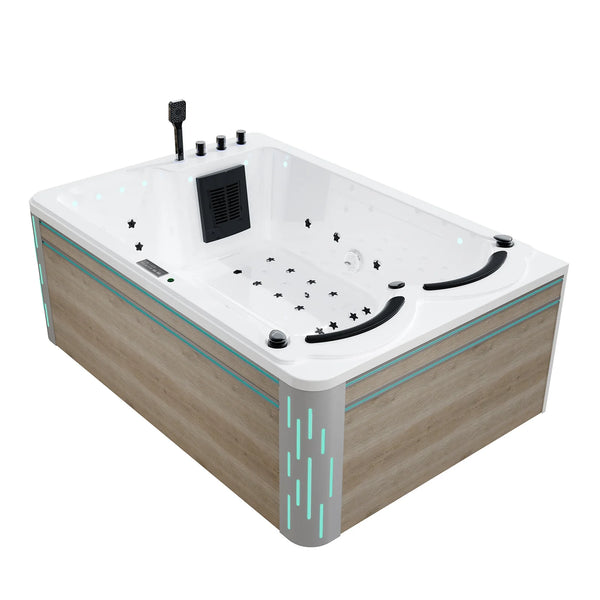 Empava 75in. Freestanding Luxury Thermostatic 2-Person Rectangle LED Tub with Right Drain