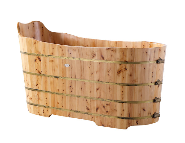 ALFI Brand 59 Inch Free Standing Cedar Wood Bathtub with Bench