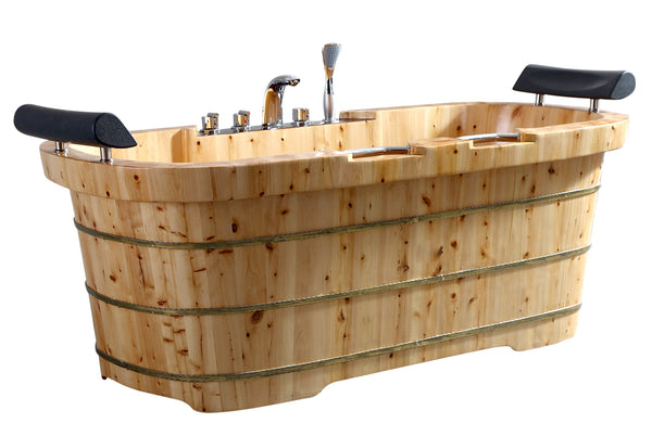 ALFI Brand 65" 2 Person Free Standing Cedar Wooden Bathtub with Fixtures & Headrests