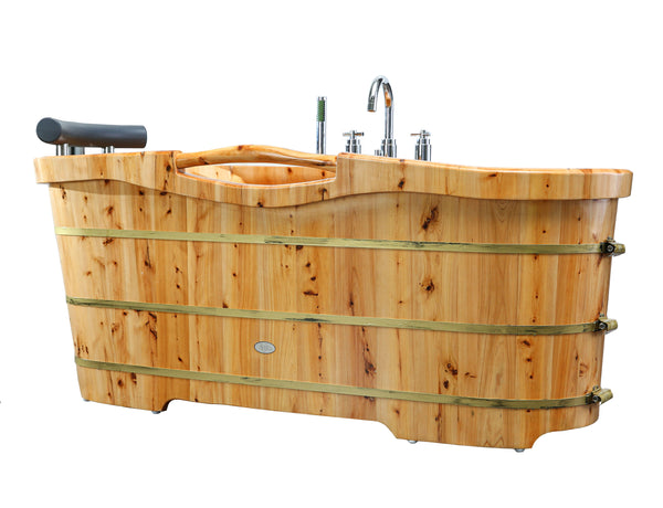 ALFI Brand 61'' Free Standing Cedar Wooden Bathtub with Tub Filler