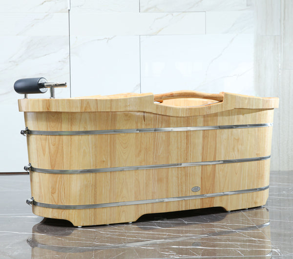 ALFI brand 61'' Free Standing Wooden Bathtub with Headrest