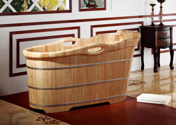 ALFI brand 57" Free Standing Wooden Soaking Bathtub with Headrest