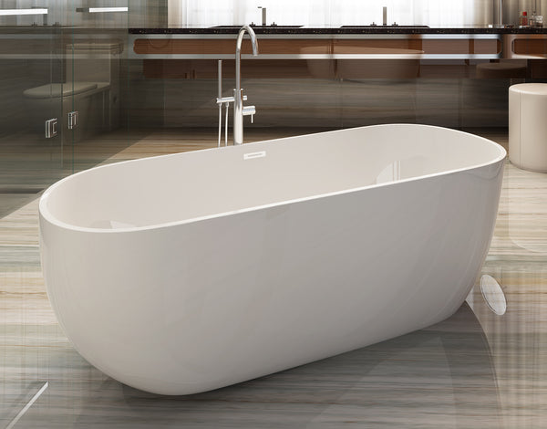 ALFI brand 59 Inch White Oval Acrylic Free Standing Soaking Bathtub