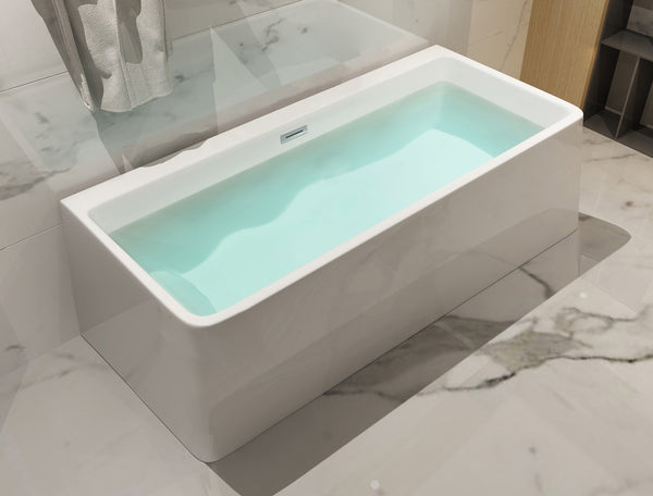 ALFI brand 67 Inch White Rectangular Acrylic Free Standing Soaking Bathtub