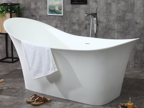 ALFI brand 74" White Solid Surface Smooth Resin Soaking Slipper Bathtub