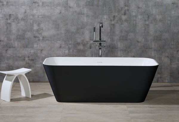 ALFI brand 67" Black & White Matte Rectangular Solid Surface Resin Soaking Bathtub