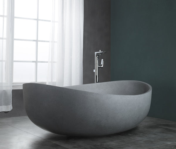 ALFI brand 63" Solid Concrete Gray Matte Oval Bathtub