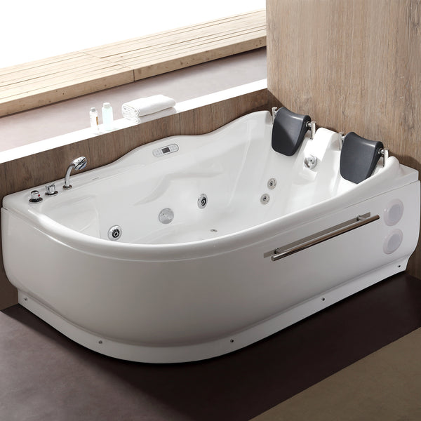 EAGO 6 ft Corner Acrylic White Whirlpool Bathtub for Two