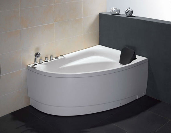 EAGO 59" Single Person Corner White Acrylic Whirlpool Bath Tub