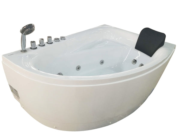 EAGO 59" Single Person Corner White Acrylic Whirlpool Bathtub