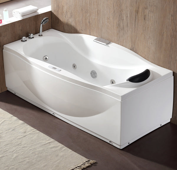 EAGO 6 ft Acrylic White Whirlpool Bathtub with Fixtures