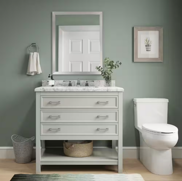 Design Element Affinity 31" Modern Bathroom Vanity in Gray Cabinet  Carrara White Marble Countertop