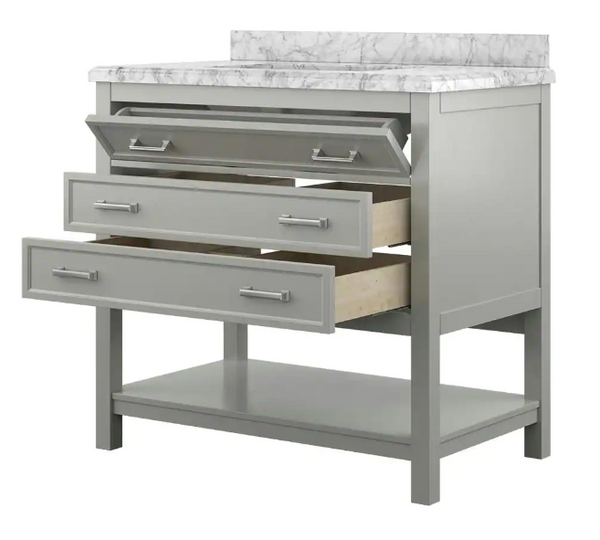 Design Element Affinity 31" Modern Bathroom Vanity in Gray Cabinet  Carrara White Marble Countertop