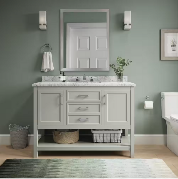 Design Element Affinity 37" Modern Bathroom Vanity in Gray Cabinet  Carrara White Marble Countertop