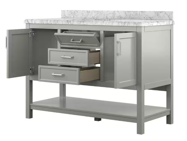 Design Element Affinity 37" Modern Bathroom Vanity in Gray Cabinet  Carrara White Marble Countertop