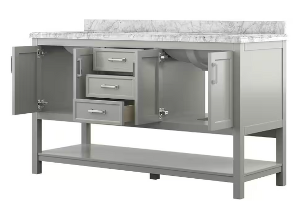 Design Element Affinity 49" Modern Bathroom Vanity in Gray Cabinet  Carrara White Marble Countertop