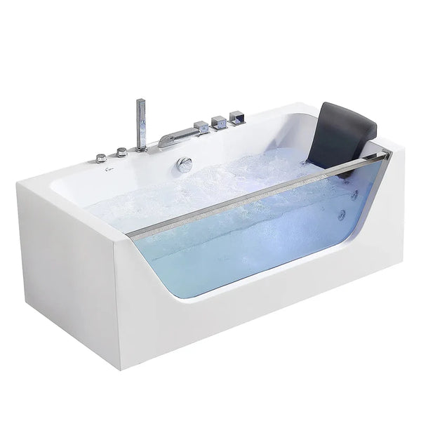 Empava 59" Alcove LED Whirlpool Bathtub with Center Drain