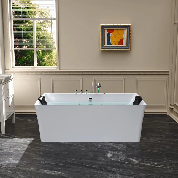 Empava 67" Freestanding Whirlpool Bathtub with Faucet and Center Drain