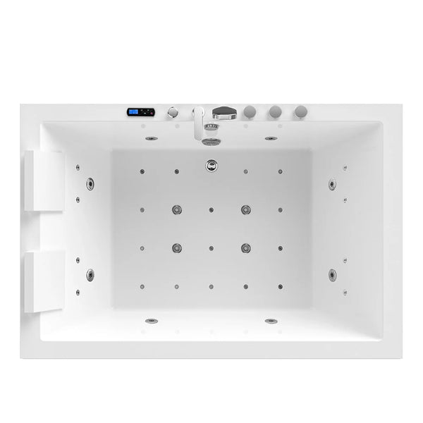 Empava 71in. Alcove Dual Massage Whirlpool Inline Heater 2-Person Bathtub with Center Drain