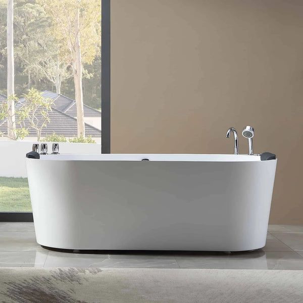 Empava 59" Freestanding Hydro Massage Whirlpool Bathtub with Center Drain