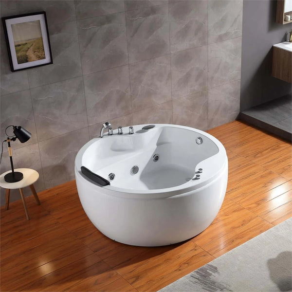 Empava 59" Freestanding Round Whirlpool Bathtub with Right Drain