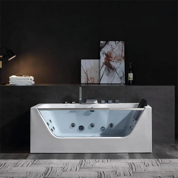 Empava 59" Alcove LED Whirlpool Bathtub with Center Drain