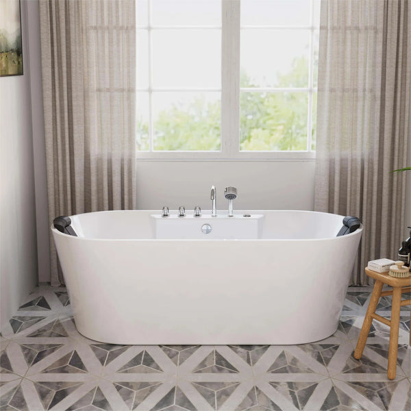 Empava 67" Freestanding Oval Whirlpool Bathtub with Center Drain