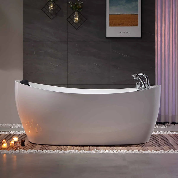 Empava 67" Freestanding Hydro Massage Whirlpool Bathtub with Reversible Drain