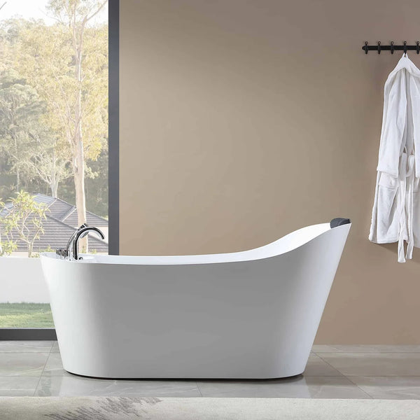 Empava 67" Freestanding Whirlpool Tub with Faucet and Reversible Drain