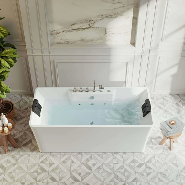 Empava 67" Freestanding Rectangle Whirlpool Bathtub with Center Drain