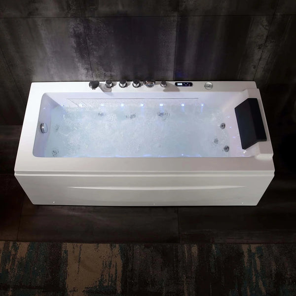 Empava 67" Alcove Combination Massage Inline Heater LED Tub with Left Drain