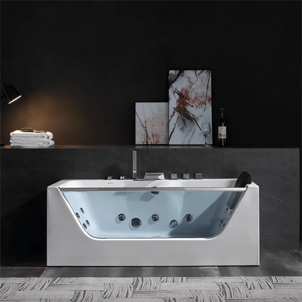 Empava 67" Alcove LED Whirlpool Bathtub with Center Drain