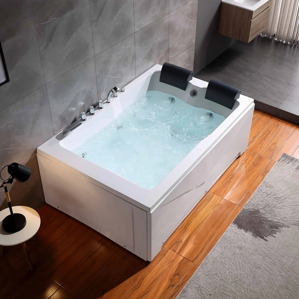 Empava 71" Alcove Whirlpool 2-Person Bathtub with Right Drain