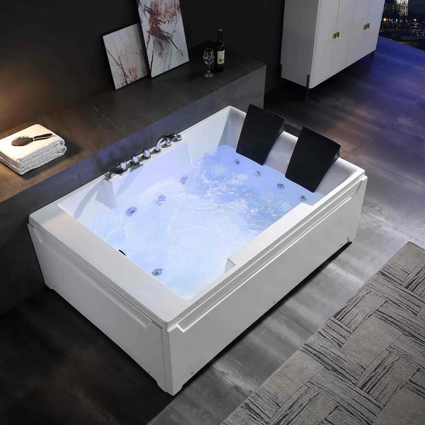 Empava 72" Alcove Whirlpool LED Bathtub for 2 Persons with Left Drain