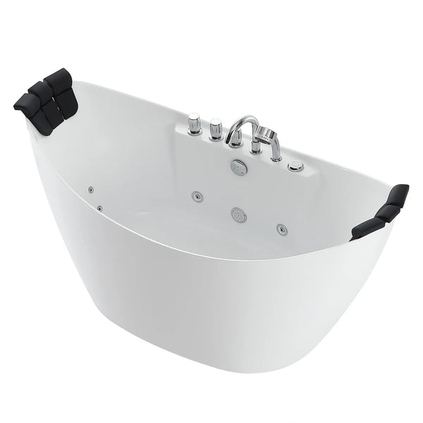 Empava 59" Freestanding Boat-shaped Whirlpool Bathtub with Center Drain