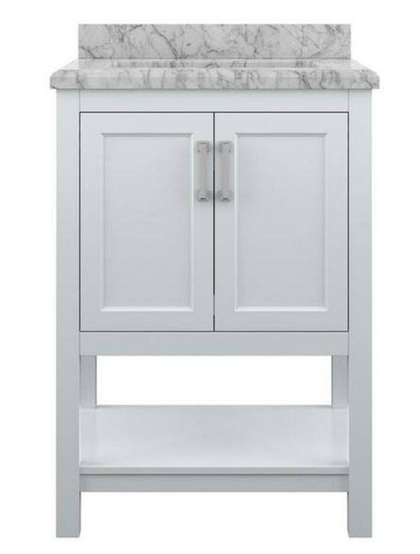 Design Element Affinity 25" Modern Bathroom Vanity in White Cabinet  Carrara White Marble Countertop